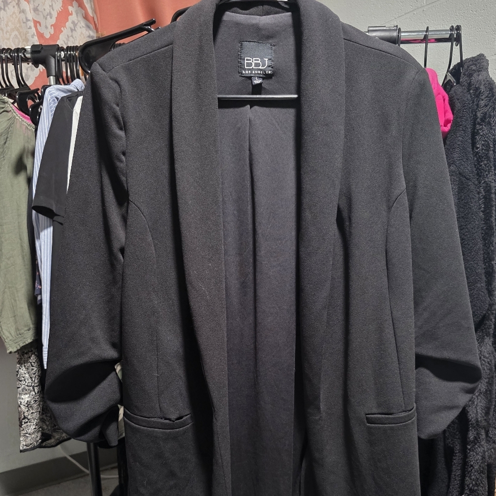 BBJ Open-Front Black Long Trench Coat